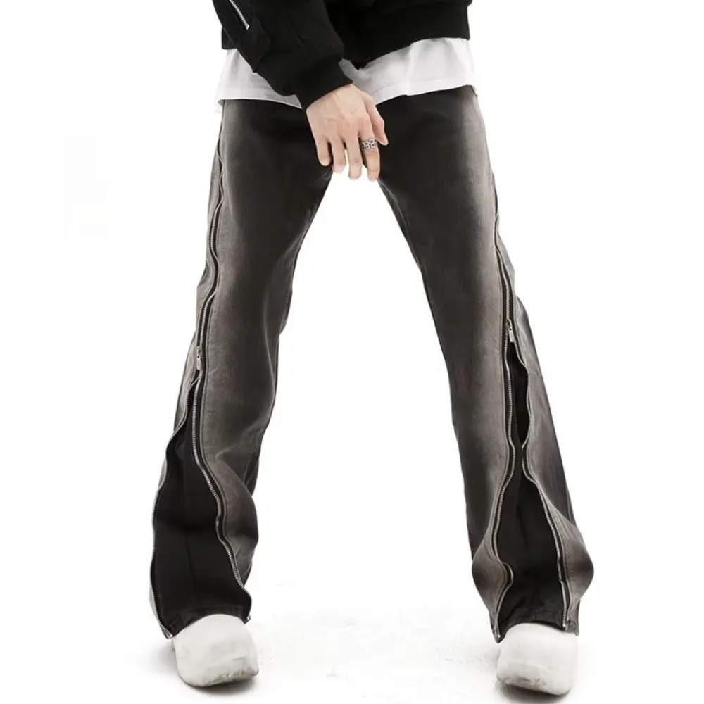 Retro High Street Gradient Zip Slit Jeans