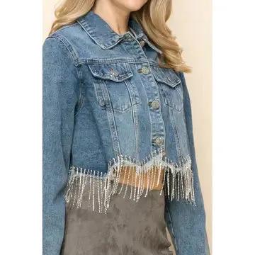 Rhinestone Hem Denim Jacket