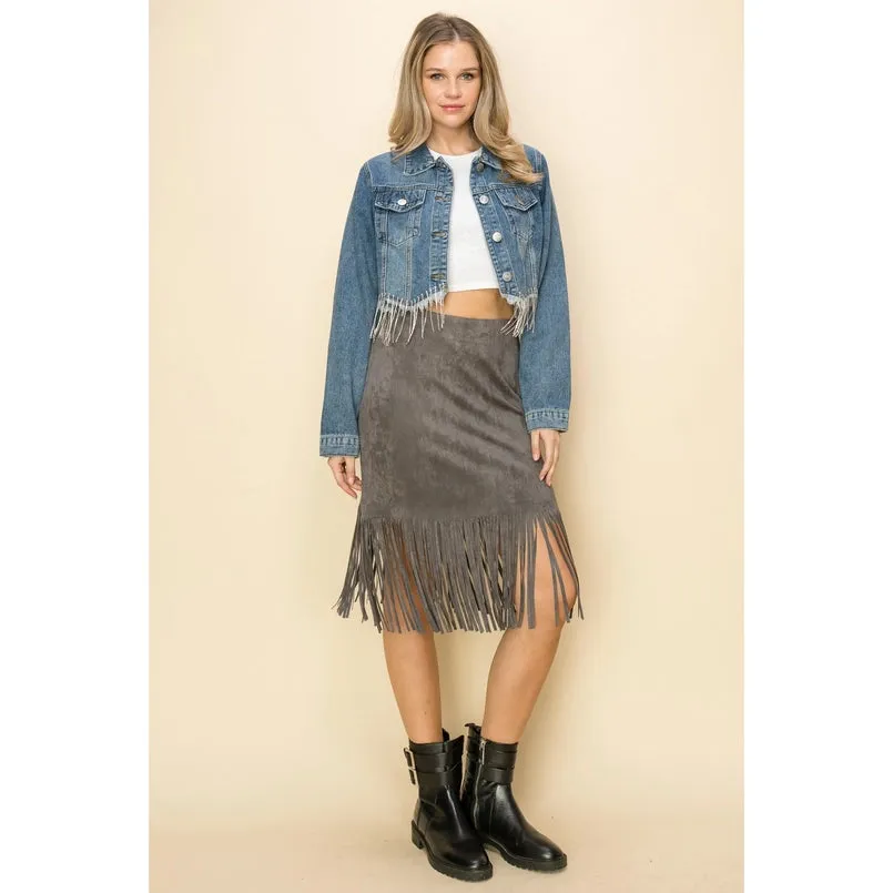 Rhinestone Hem Denim Jacket
