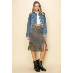 Rhinestone Hem Denim Jacket