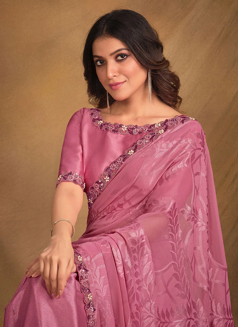 Rich Pink Multi Embroidery Traditional Festive Saree