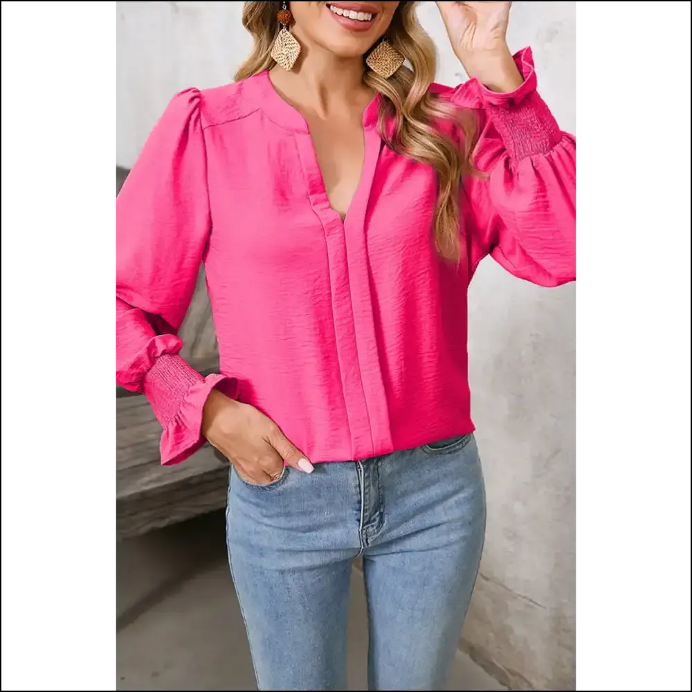 Rose Red Notch v Neck Blouse Instant Diva