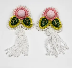 Rosebud Bead Embroidery Earrings (special order - sold out)