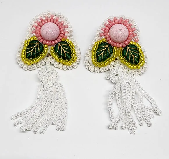 Rosebud Bead Embroidery Earrings (special order - sold out)