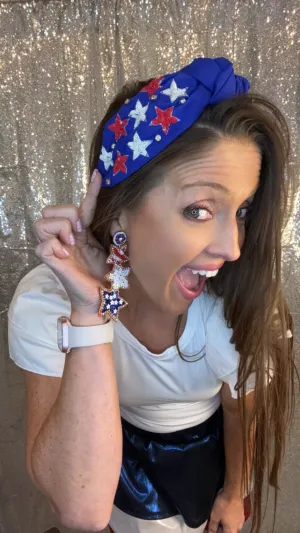 Royal Blue Rhinestone USA Headband