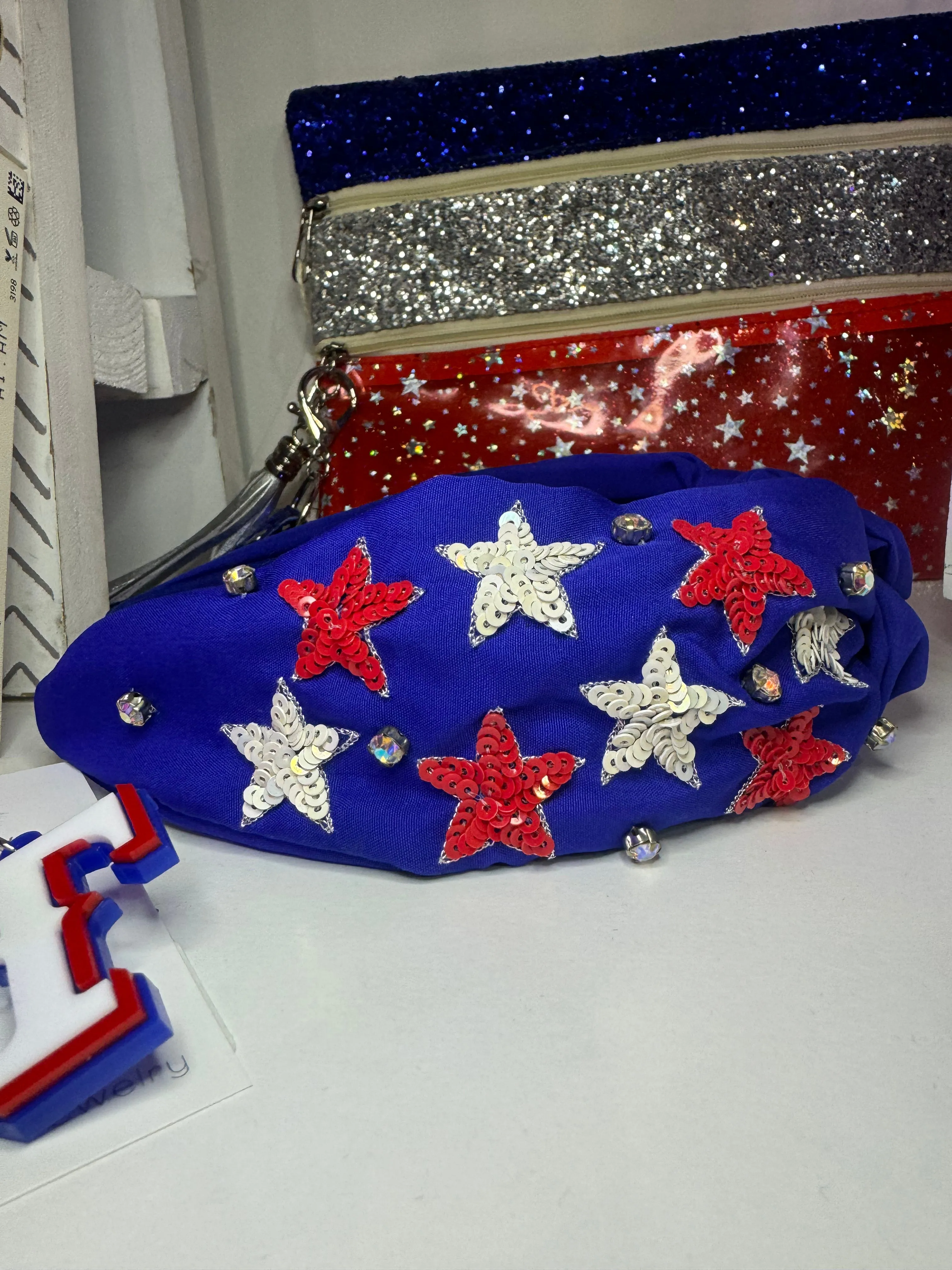 Royal Blue Rhinestone USA Headband