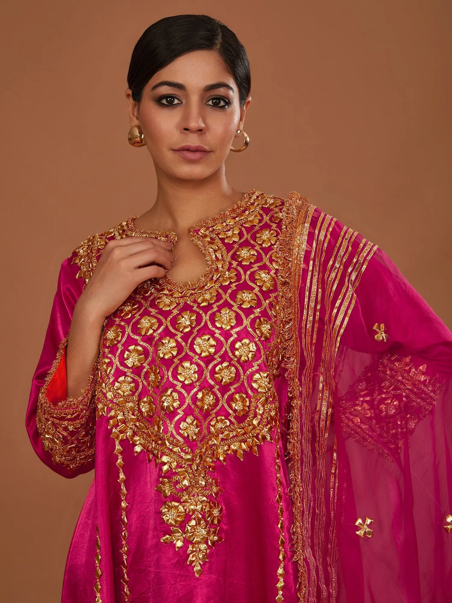 Royal Cerise Mashru Silk Kurta and Salwar with a Dupatta
