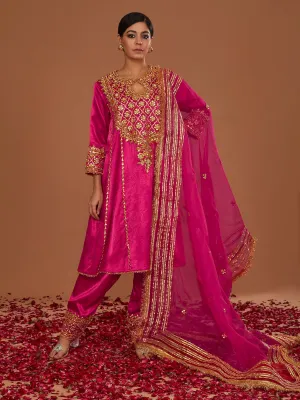 Royal Cerise Mashru Silk Kurta and Salwar with a Dupatta