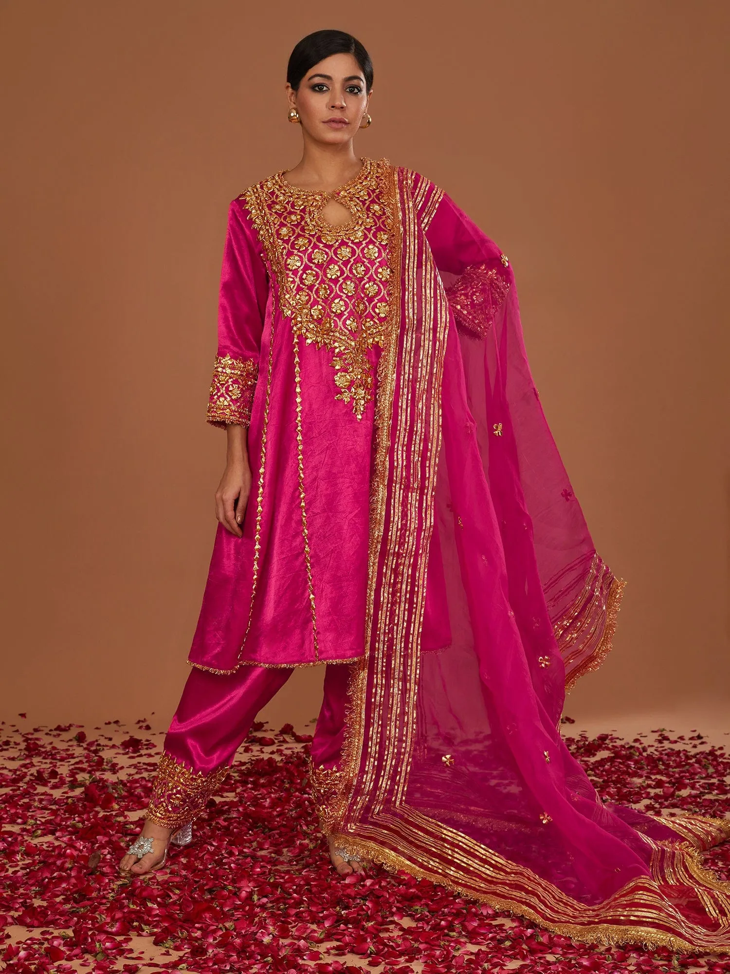 Royal Cerise Mashru Silk Kurta and Salwar with a Dupatta