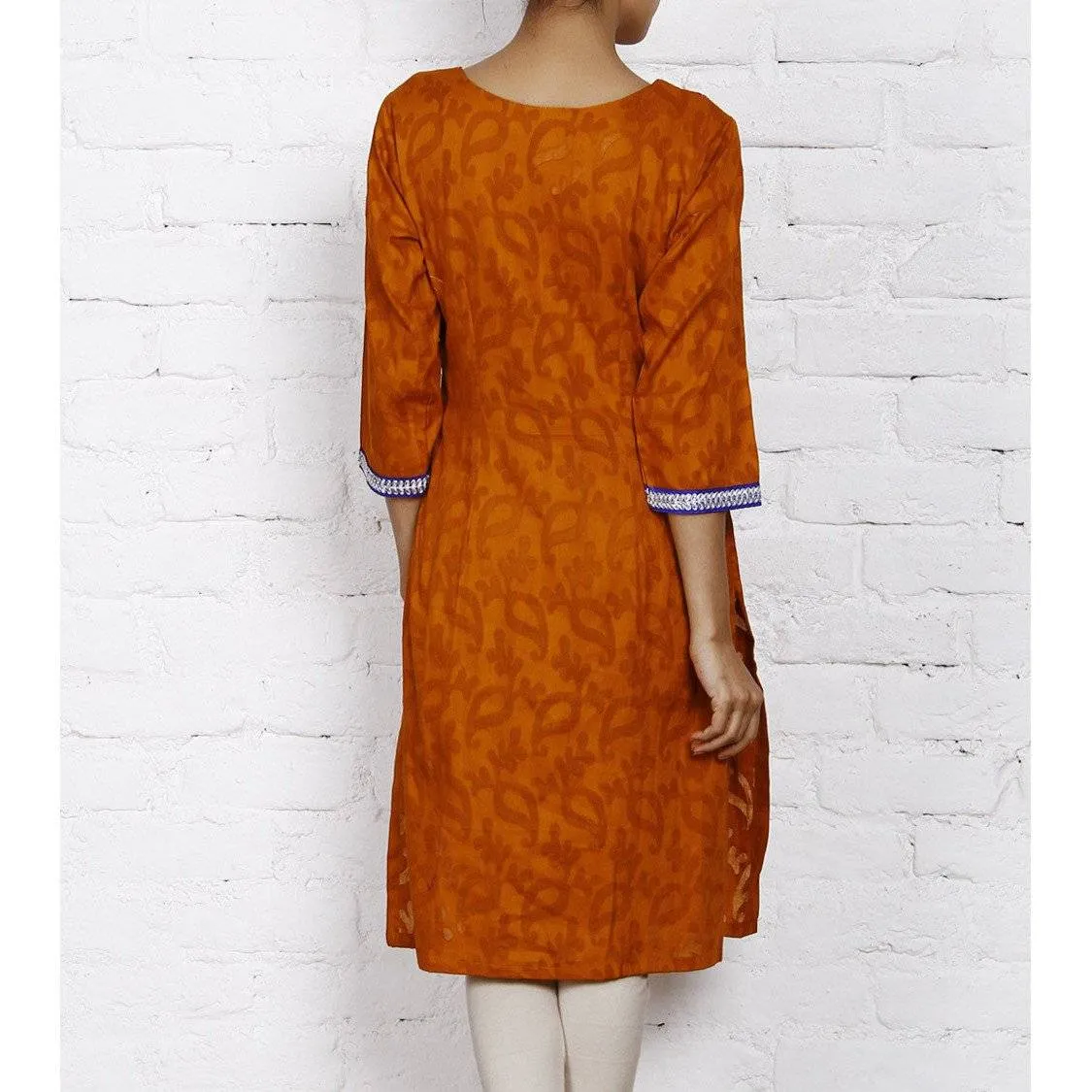 Rust Cotton Jacquard Kurti