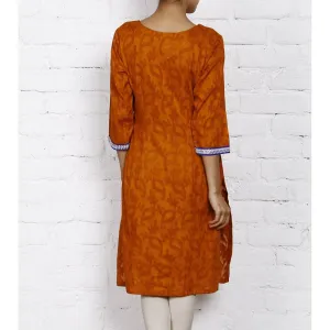 Rust Cotton Jacquard Kurti