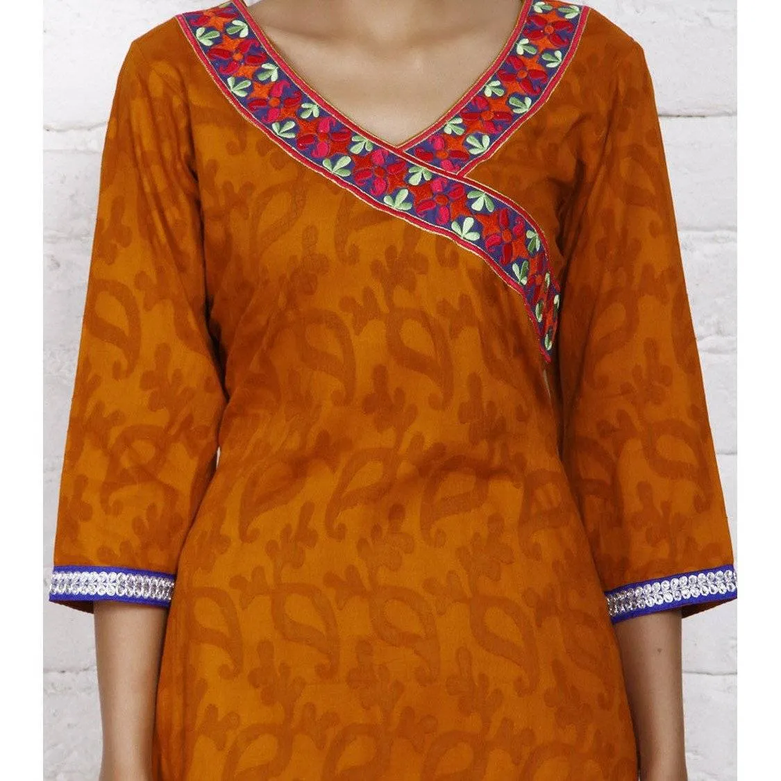 Rust Cotton Jacquard Kurti