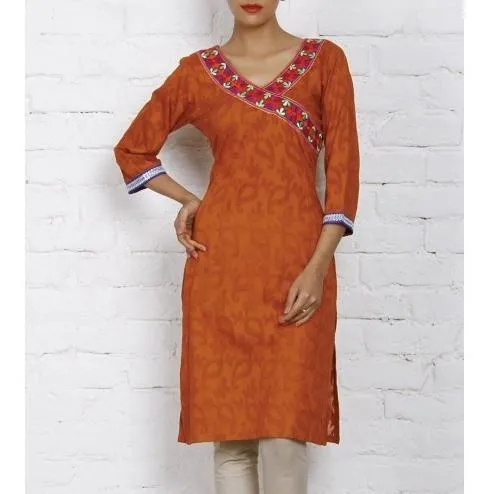 Rust Cotton Jacquard Kurti