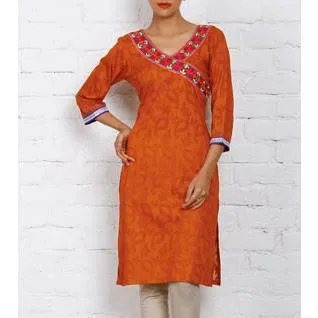 Rust Cotton Jacquard Kurti