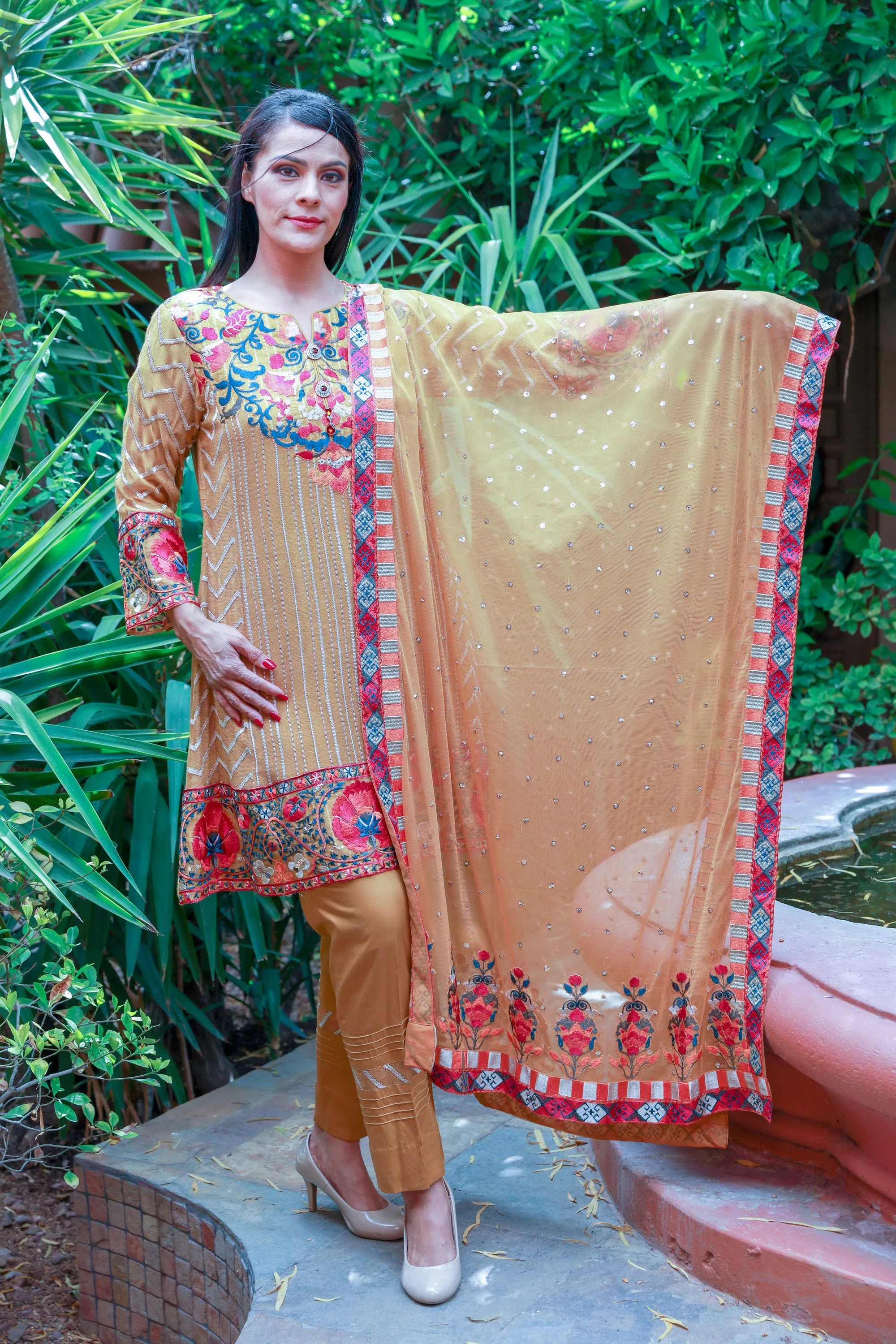 Rust Orange Chiffon Salwar Kameez Suit
