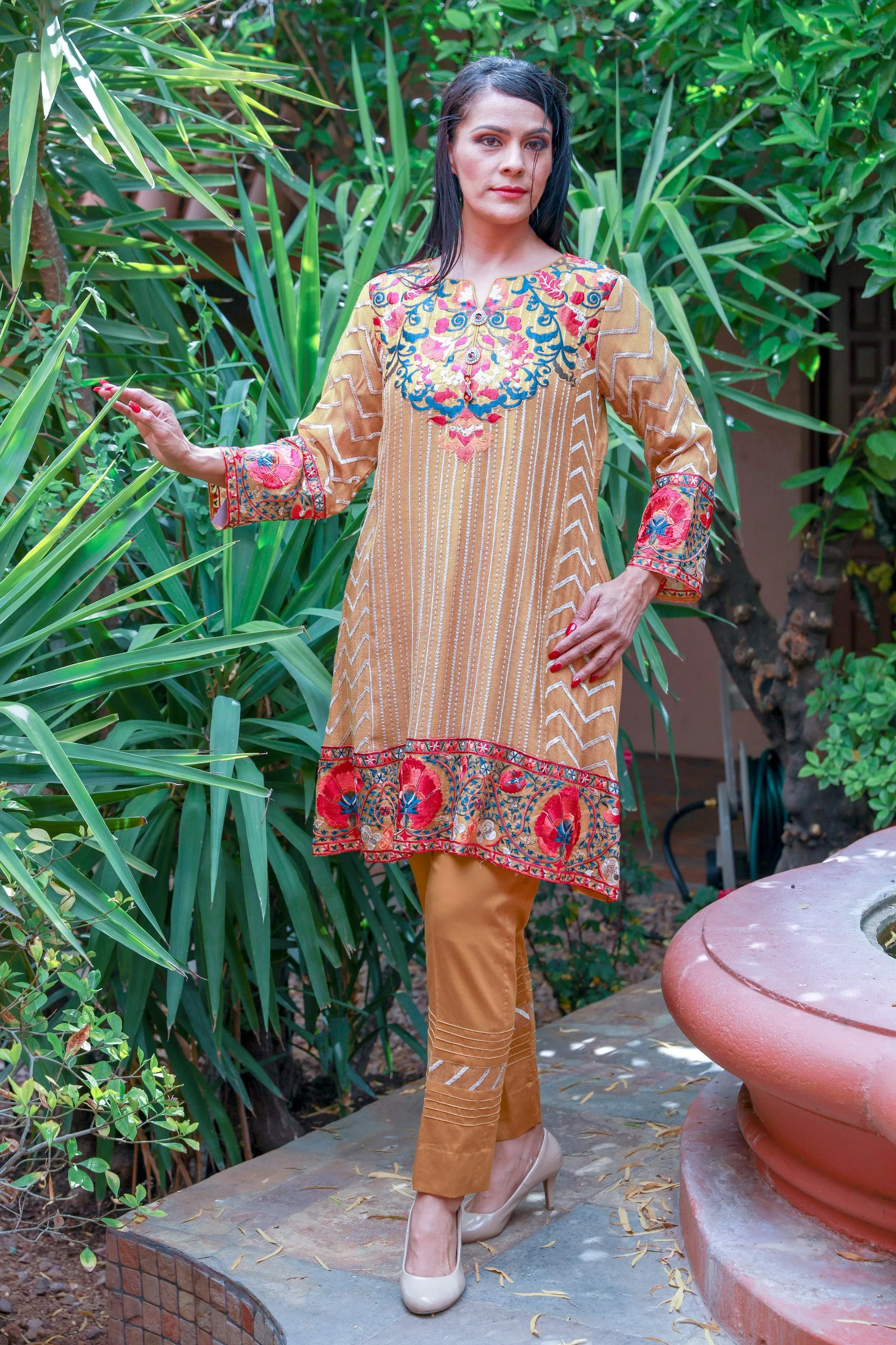 Rust Orange Chiffon Salwar Kameez Suit