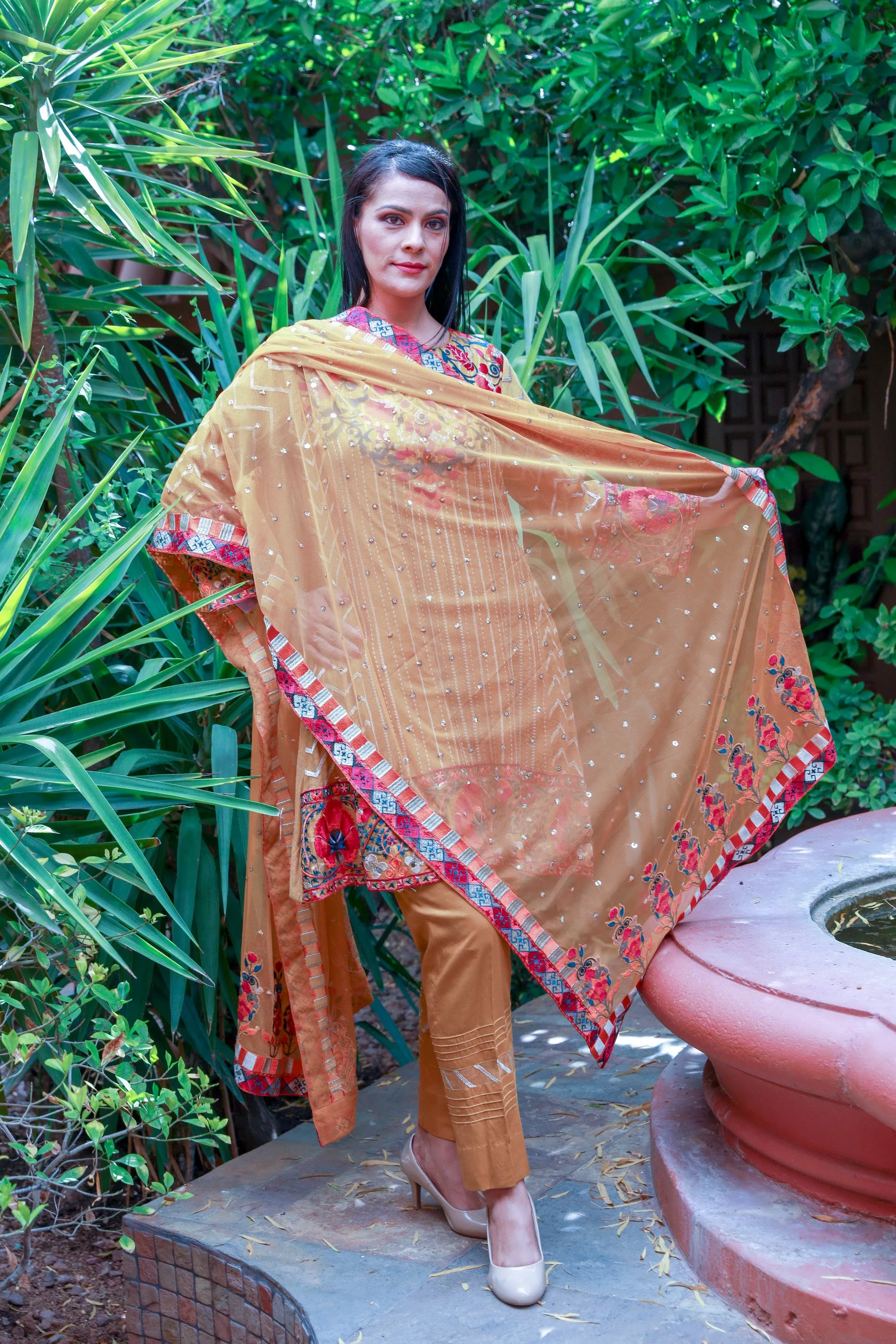 Rust Orange Chiffon Salwar Kameez Suit