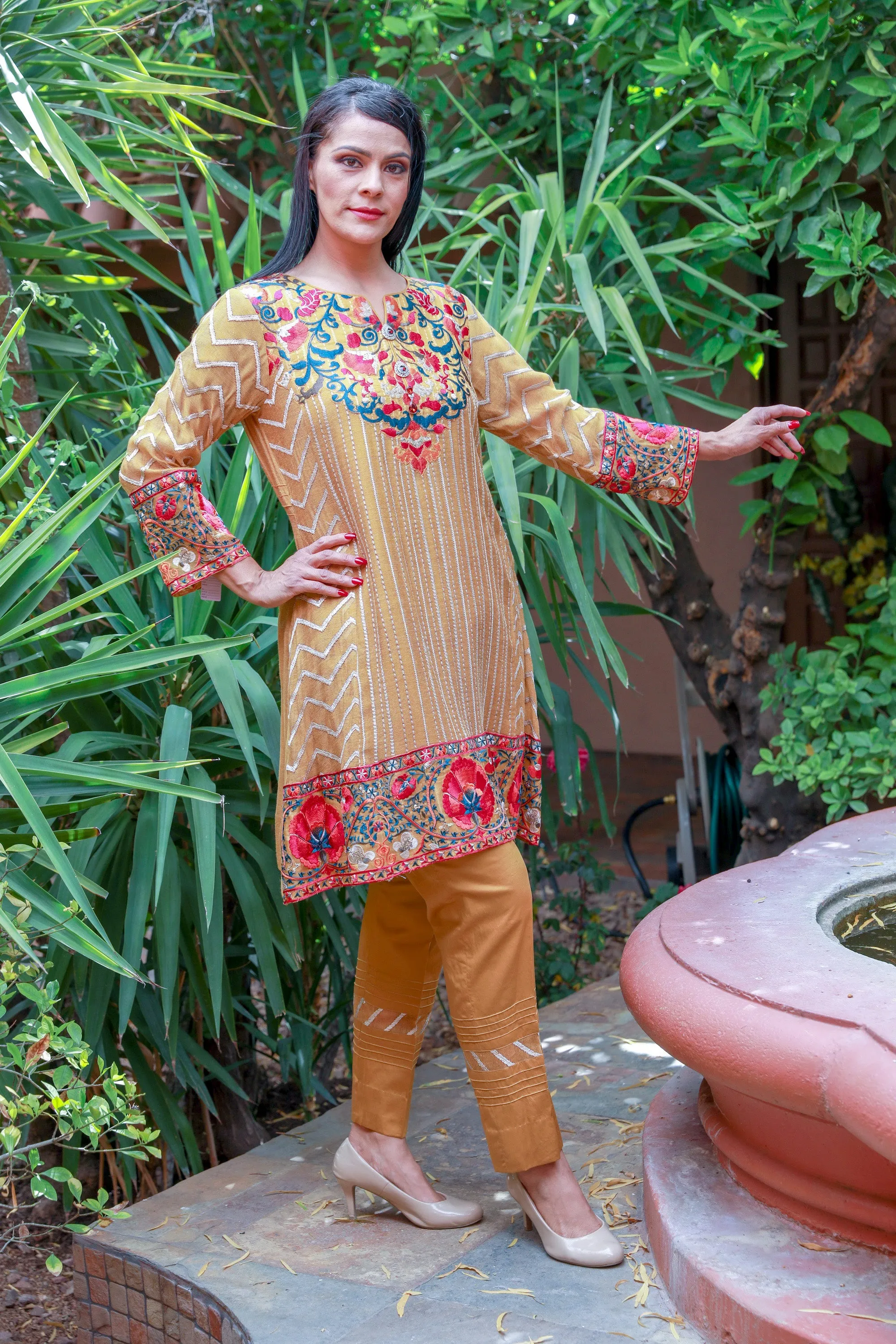Rust Orange Chiffon Salwar Kameez Suit