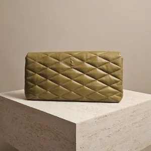 Saint Laurent Sade Puffy Clutch Bag Green Leather