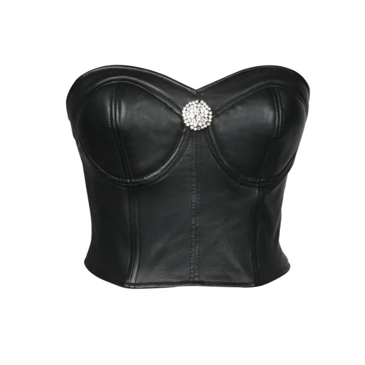 Saint Livia Women Black Leather Bustier