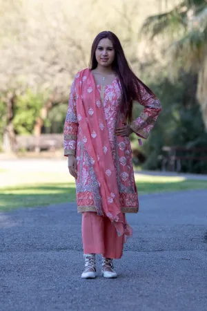 Salmon Pink Chiffon Embroidered Suit-Salwar Kameez