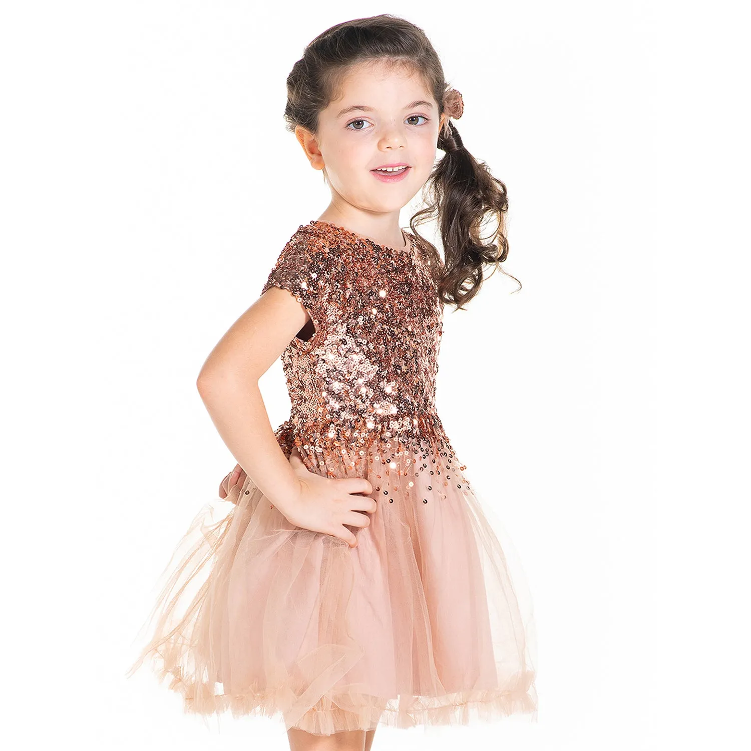 Salmon Sequins Dress With Bow And Clip