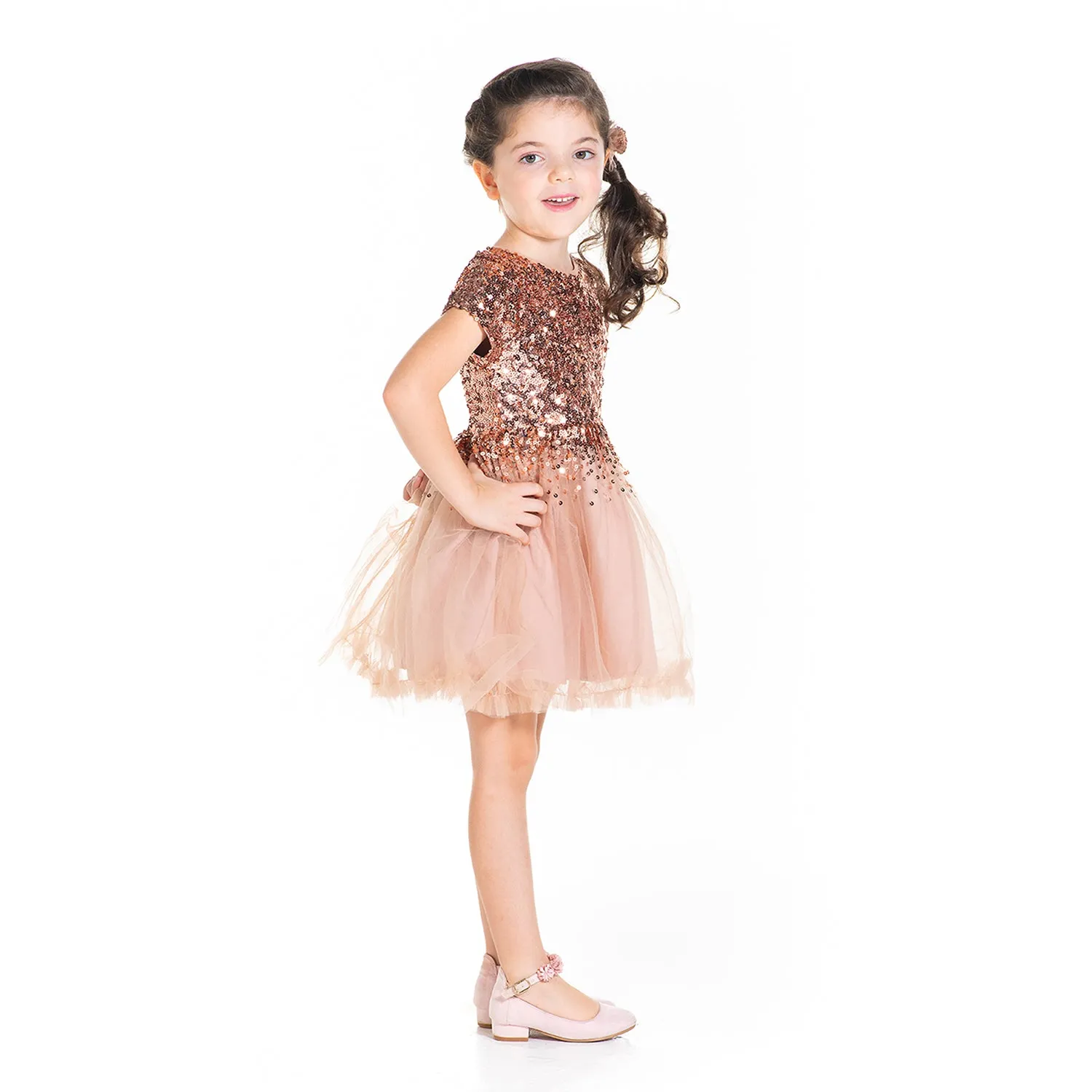 Salmon Sequins Dress With Bow And Clip