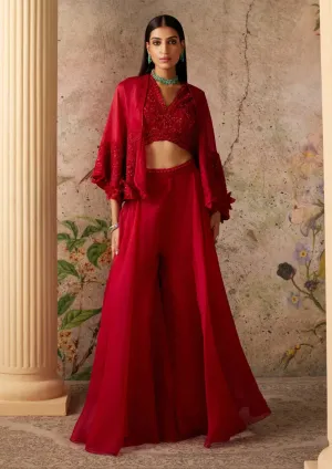 Sashay Red Cape And Sharara Set
