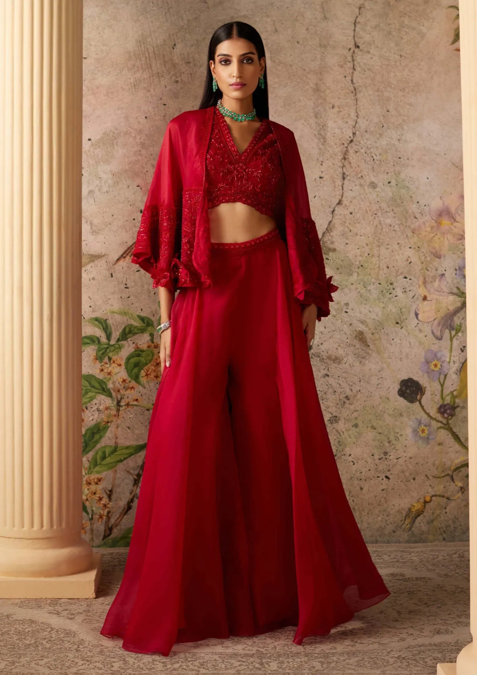 Sashay Red Cape And Sharara Set