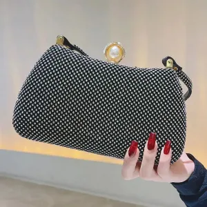 Satchel Metal Double Chain Hand Party Stylish Ladies Luxury Clutch Rhinestone Mesh Evening Clutch Bag