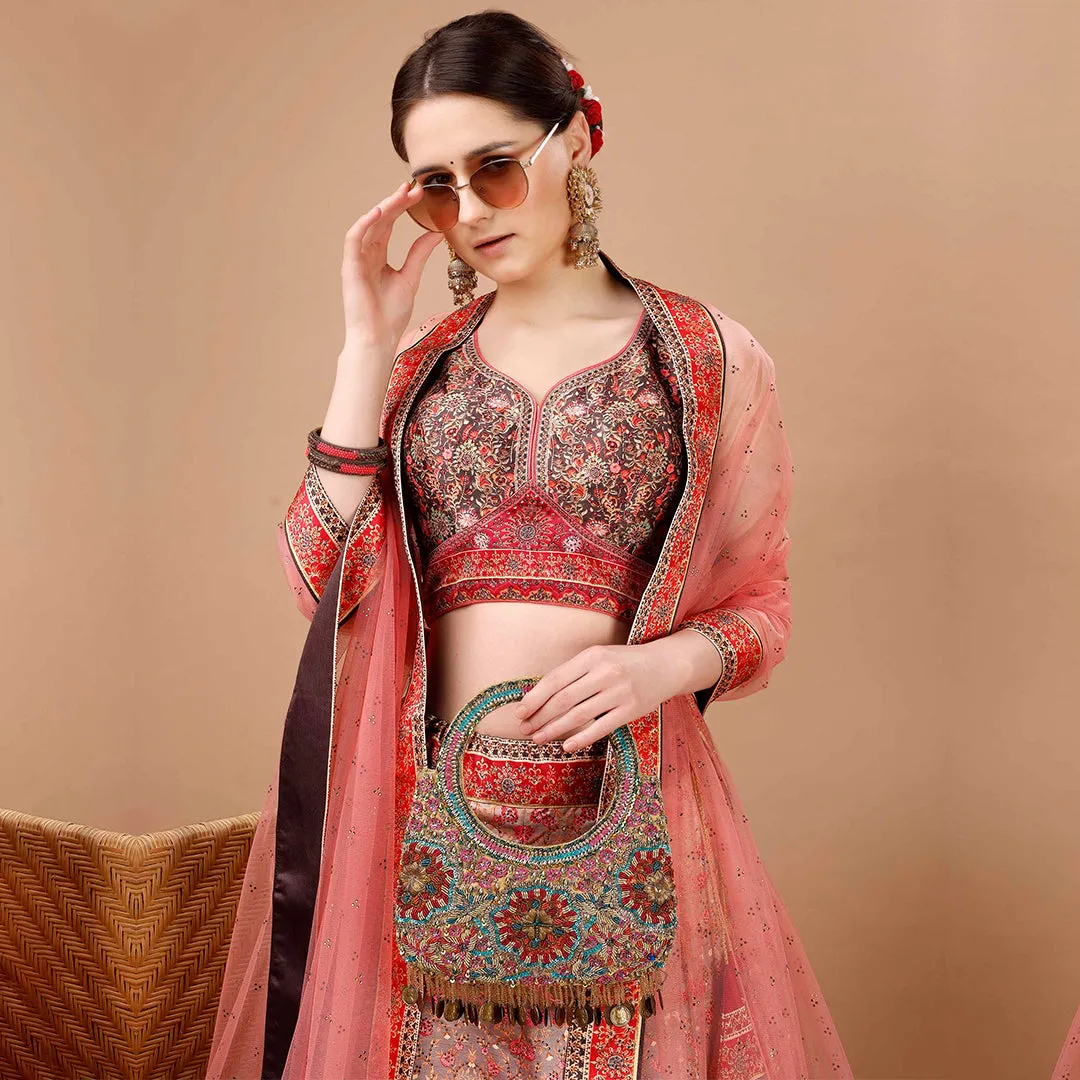 Scarlet Red Monochromatic Lehenga Set