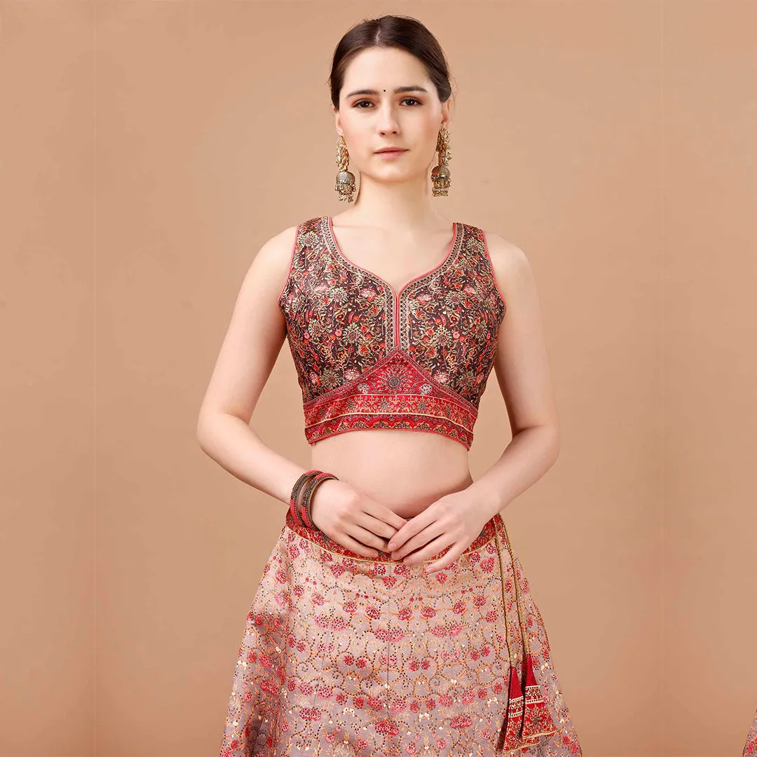 Scarlet Red Monochromatic Lehenga Set