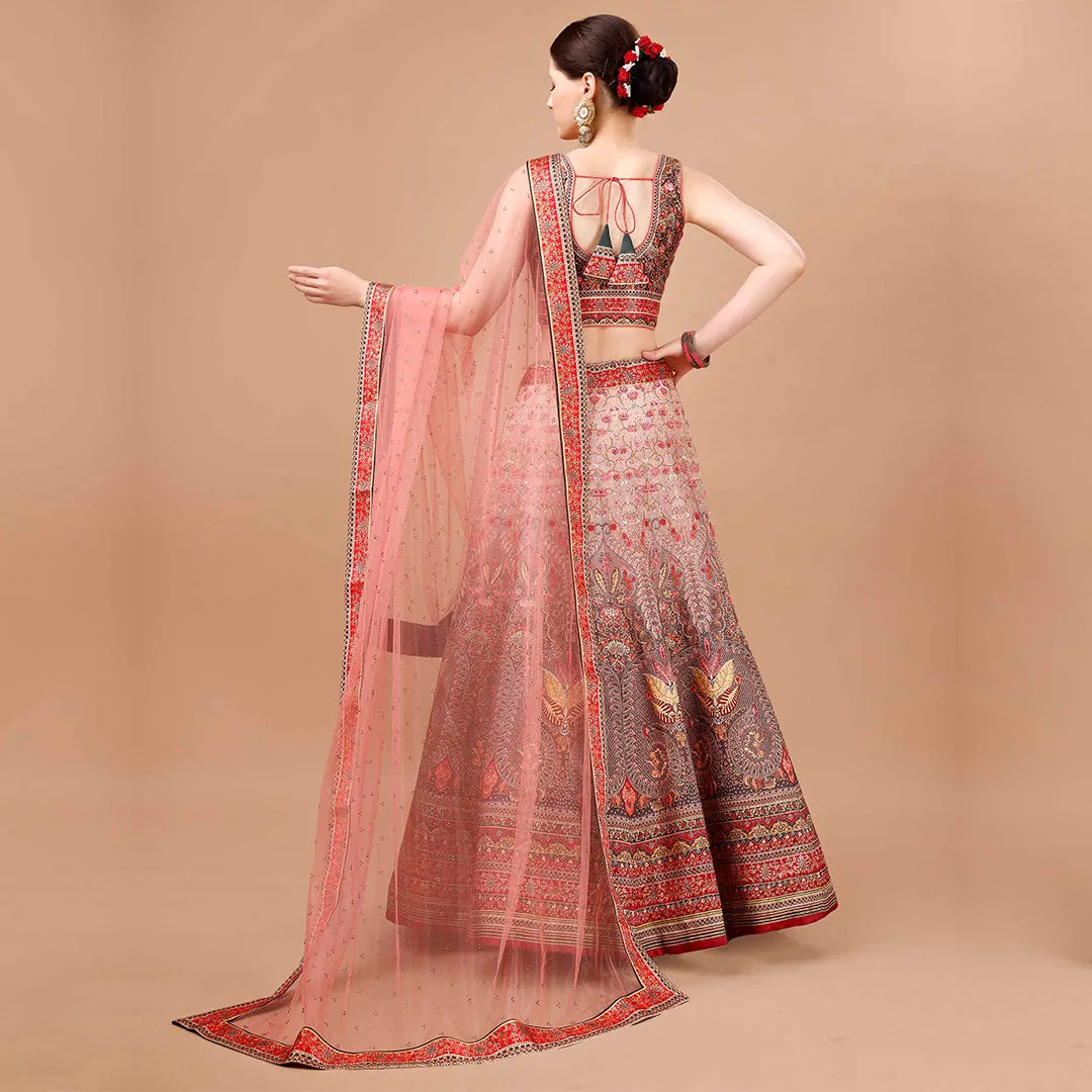 Scarlet Red Monochromatic Lehenga Set