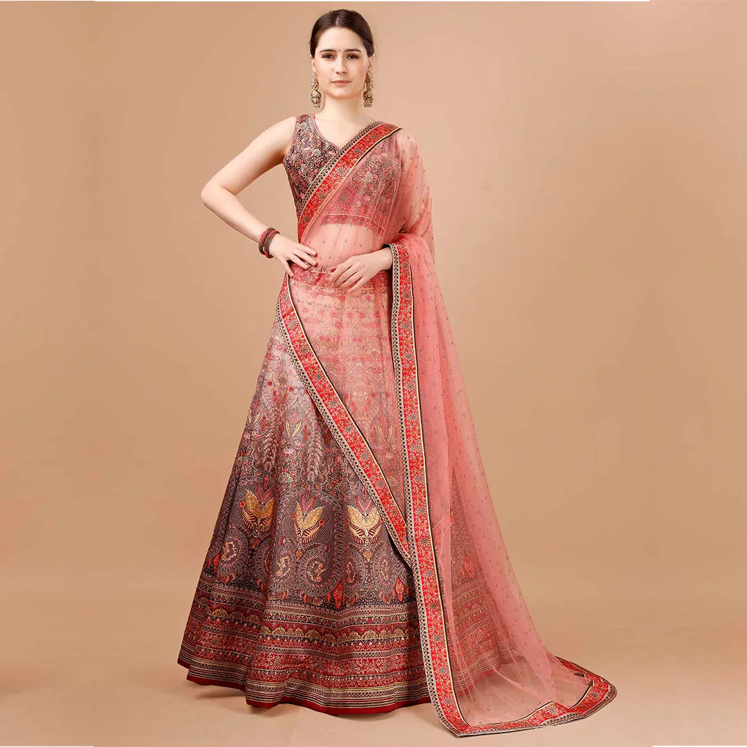 Scarlet Red Monochromatic Lehenga Set