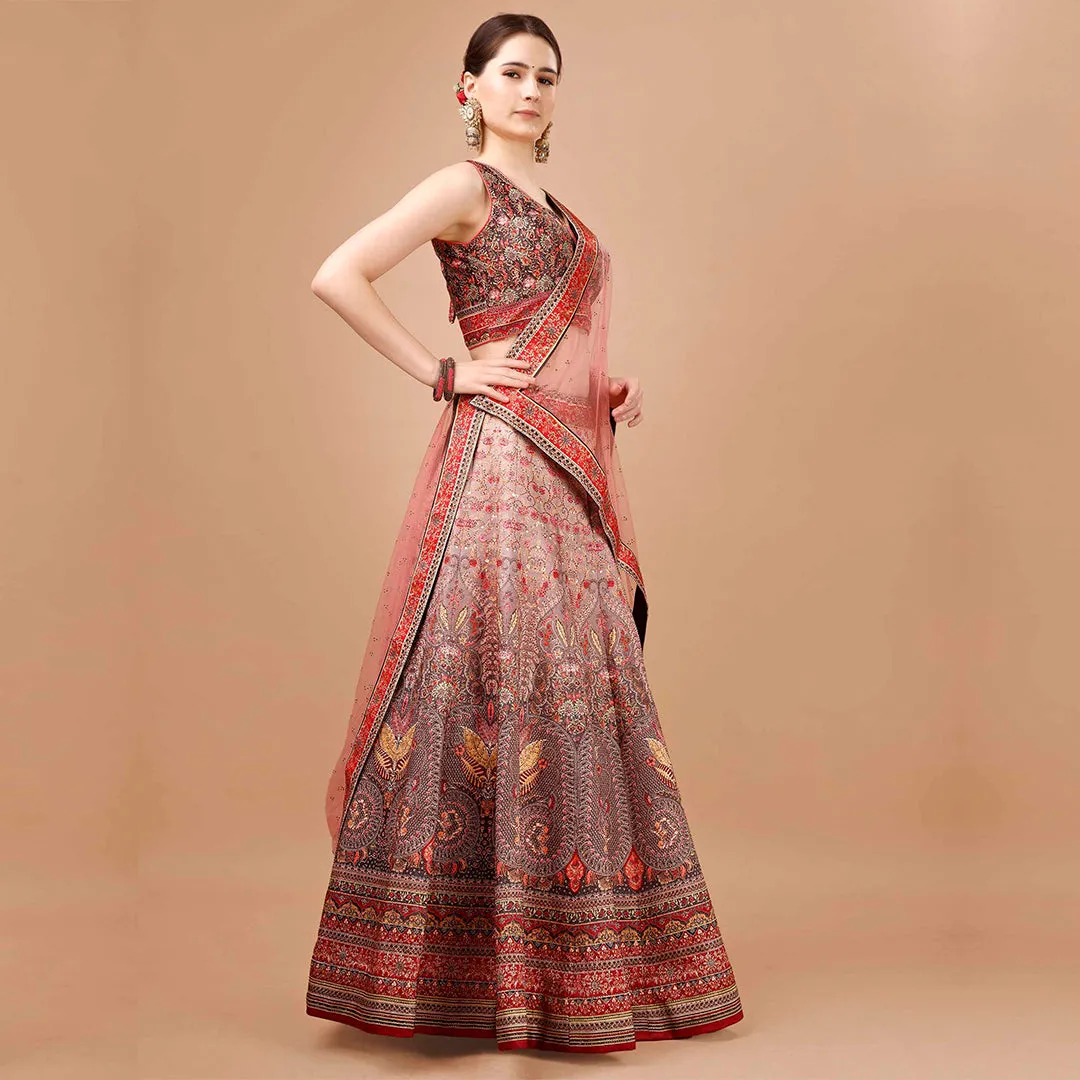 Scarlet Red Monochromatic Lehenga Set