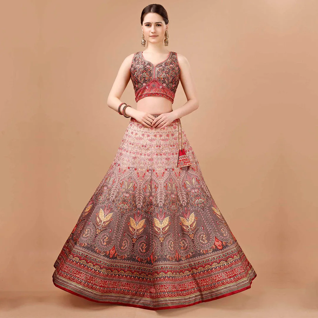 Scarlet Red Monochromatic Lehenga Set