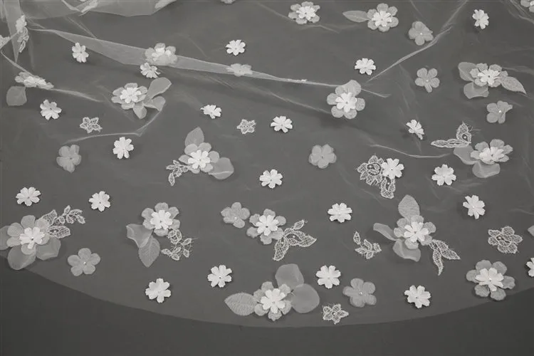 Scattered Flowers & Crystals 108" x 90" Ivory Cathedral Veil