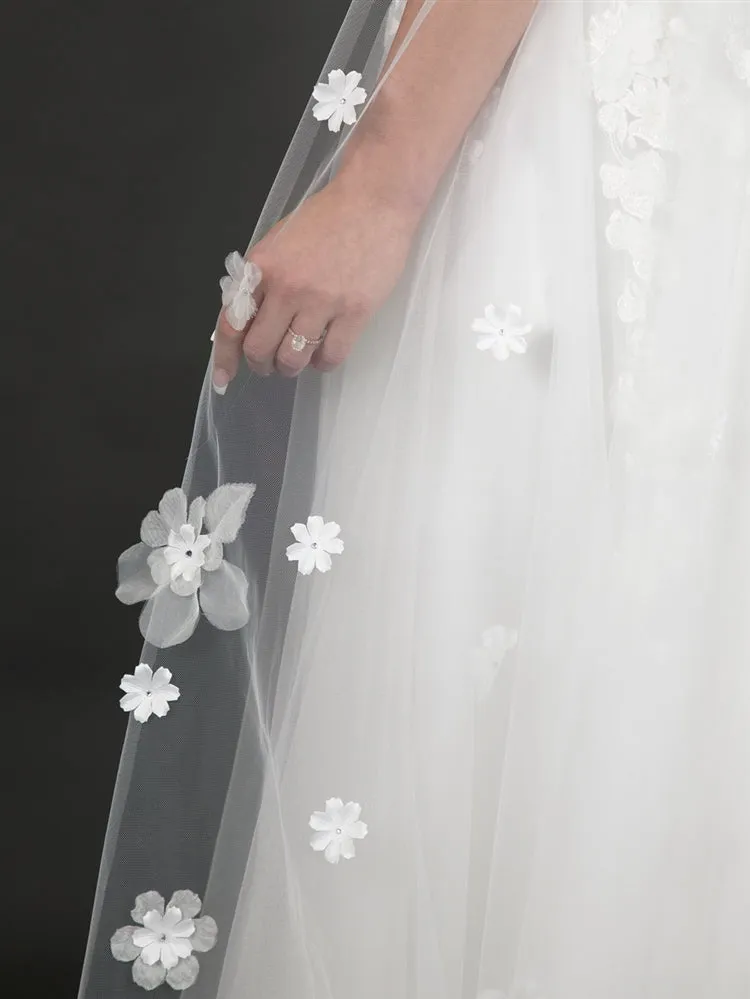 Scattered Flowers & Crystals 108" x 90" Ivory Cathedral Veil