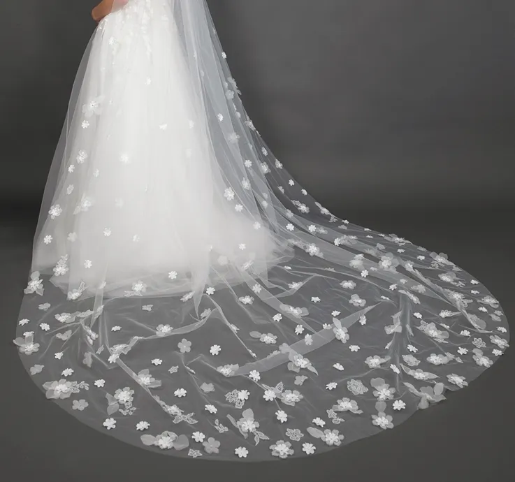 Scattered Flowers & Crystals 108" x 90" Ivory Cathedral Veil