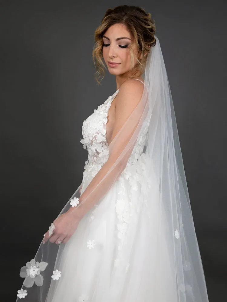 Scattered Flowers & Crystals 108" x 90" Ivory Cathedral Veil