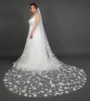Scattered Flowers & Crystals 108" x 90" Ivory Cathedral Veil