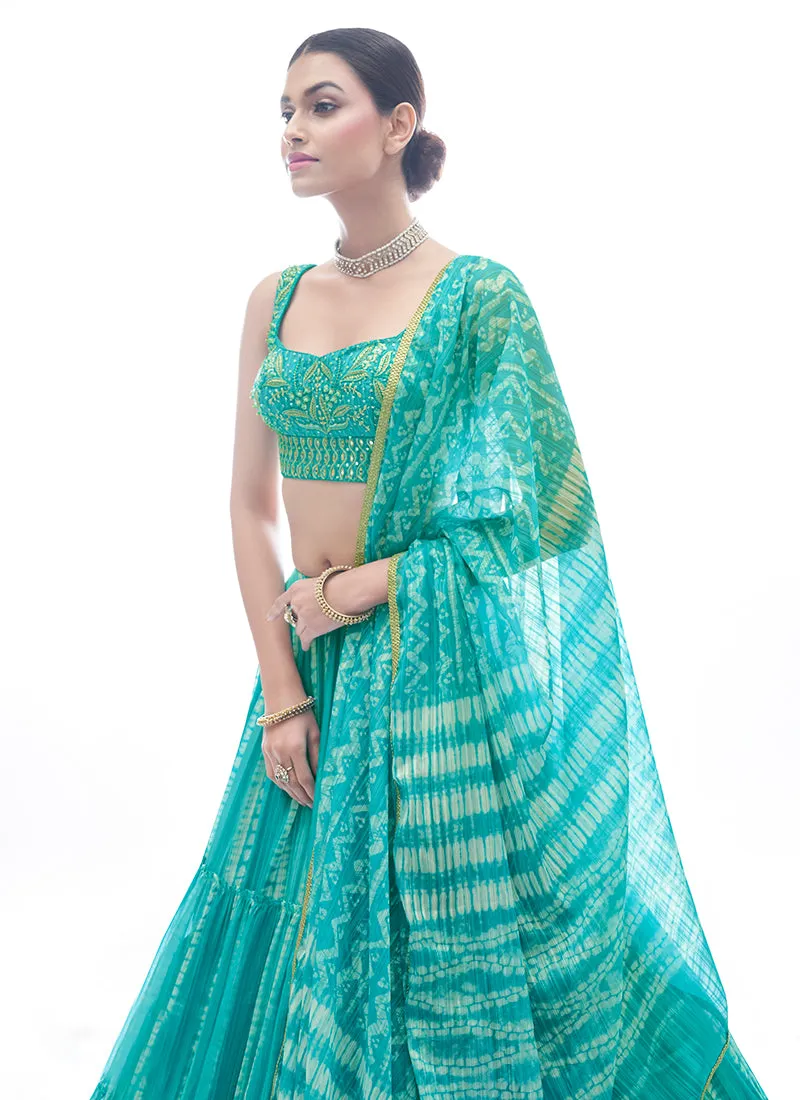 Sea Green Tie Dye Embroidered Designer Lehenga Choli