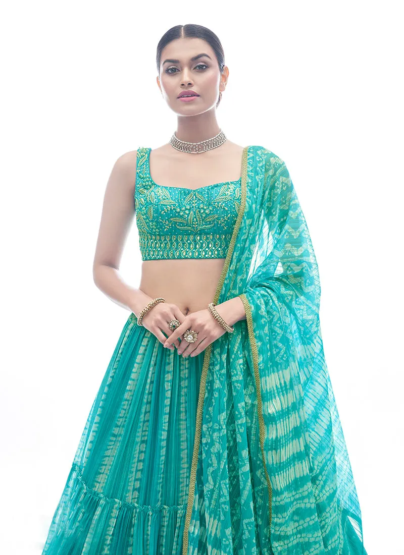 Sea Green Tie Dye Embroidered Designer Lehenga Choli