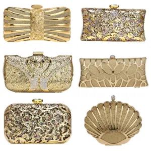 SEKUSA Luxury women evening bags hollow out style diamonds metal clutch purse wedding bridal small handbags for party bags