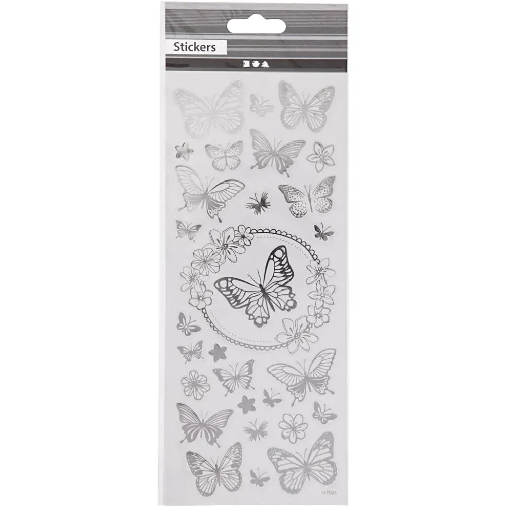 Self Adhesive Silver Butterflies Stickers Plastic Sheet For Card Christmas Craft