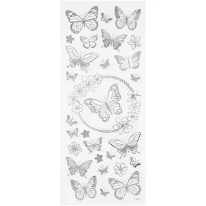 Self Adhesive Silver Butterflies Stickers Plastic Sheet For Card Christmas Craft