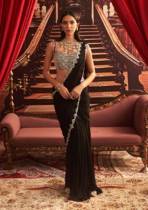 Shantipriya black pre-draped sari and blouse