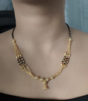 Short Mangalsutra Designs Gold Plated Latest Triple Line Chain Black Beaded Mangalsutra