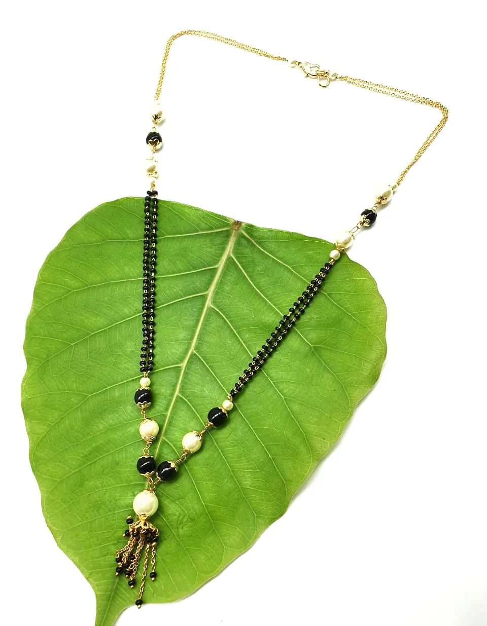 Short Mangalsutra Designs Gold Plated Latest White Black Pearl Mangalsutra
