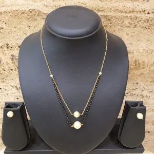 Short Mangalsutra Designs Gold Plated Latest White Pearl 2 Layer Mangalsutra & Earrings
